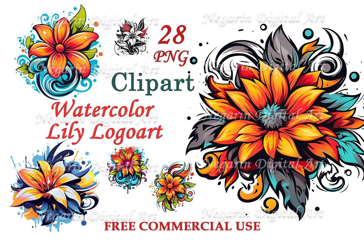 Watercolor Lily Logo Art Clipart, an Object Graphic by Negarin Digital Art (Photo 1 of 11)