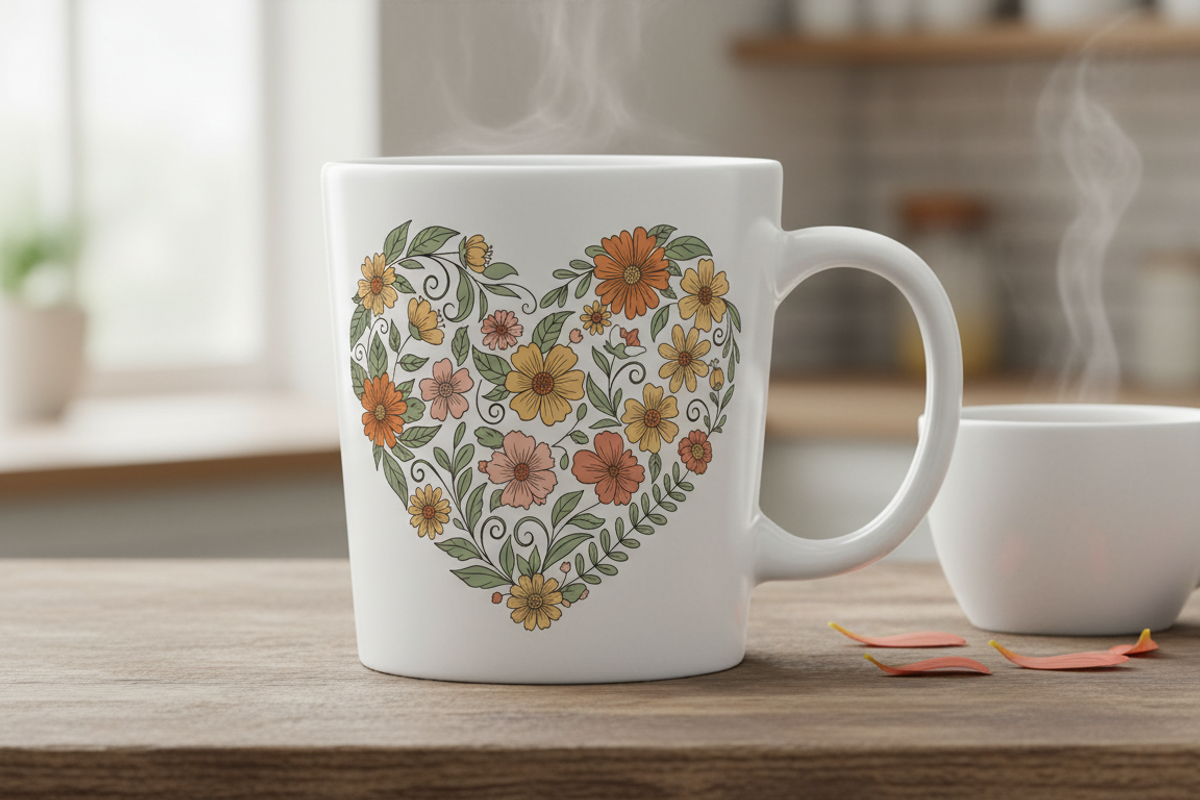 Floral Heart Mug Design with Vintage, a Person Illustration by Gfx_Store (Photo 2 of 3)