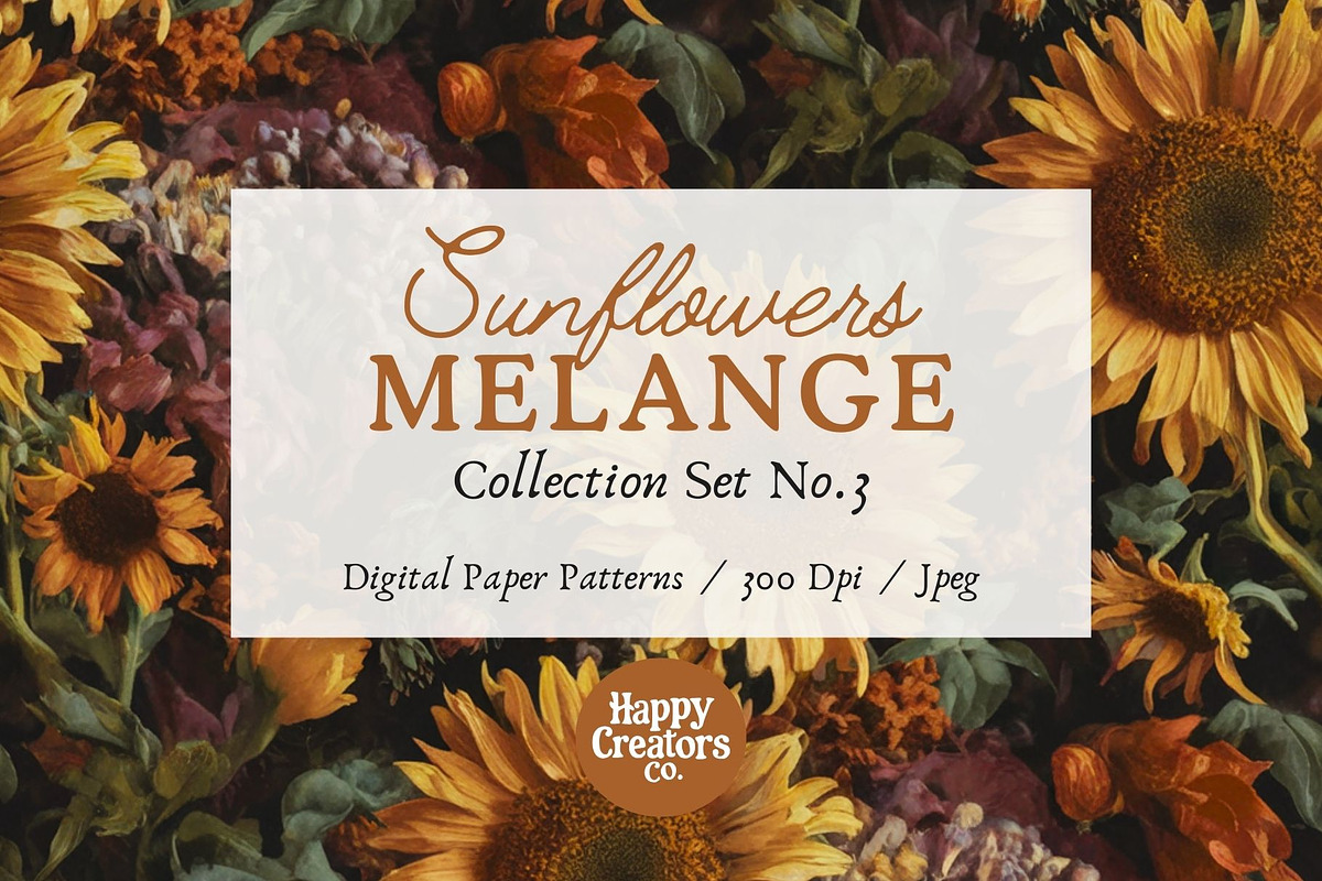 Sunflowers Melange Digital Papers #3, a Pattern Graphic by Happy Creators Co. (Photo 7 of 7)