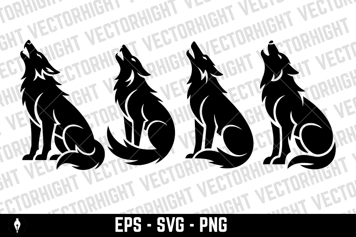 Wolf howling upwards, an Animal Illustration by Vectorhight (Photo 2 of 3)