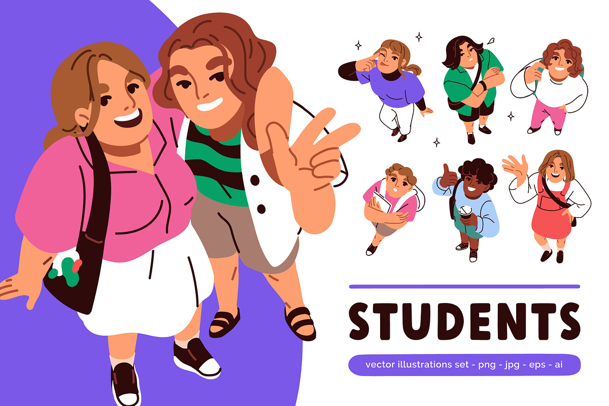 Students looking up, top view set, a Person Illustration by Good Studio (Photo 1 of 4)