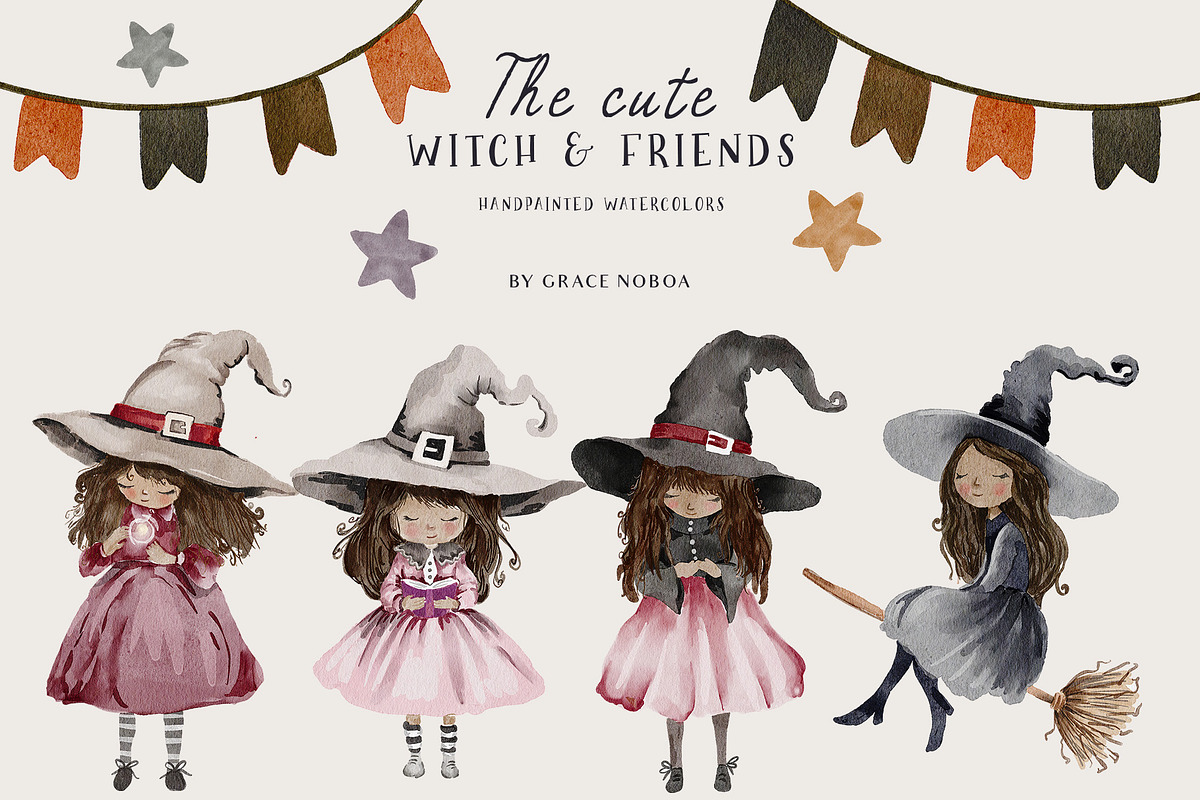 Cute Halloween watercolor clipart, a Seasonal Illustration by Grace Noboa Illustrations (Photo 5 of 12)