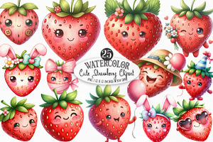 Watercolor Cute Strawberry Clipart, an Illustration by Designking