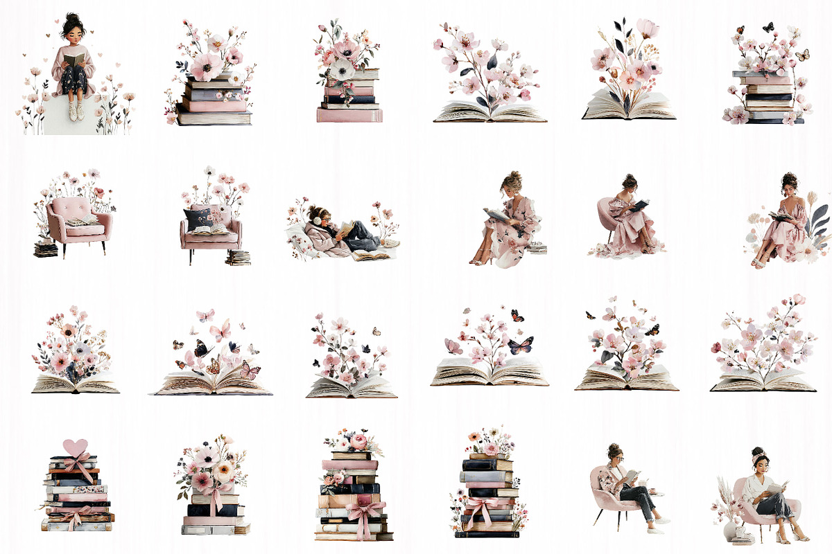 Blush Book Lover Clipart Bundle, an Illustration by DreamCafeArt (Photo 2 of 10)