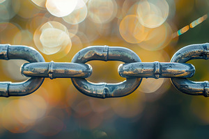 Stretched chain on blurred background, a Photo by AlyaAnd