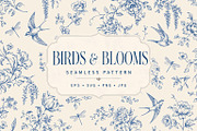Birds & Blooms Vintage Toile Pattern, an Object Graphic by Olya Creative (Thumbnail 1 of 6)