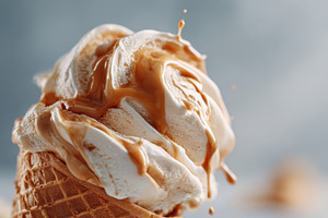 Vanilla ice cream with caramel drizzle, a Food & Drink Photo by AlyaAnd