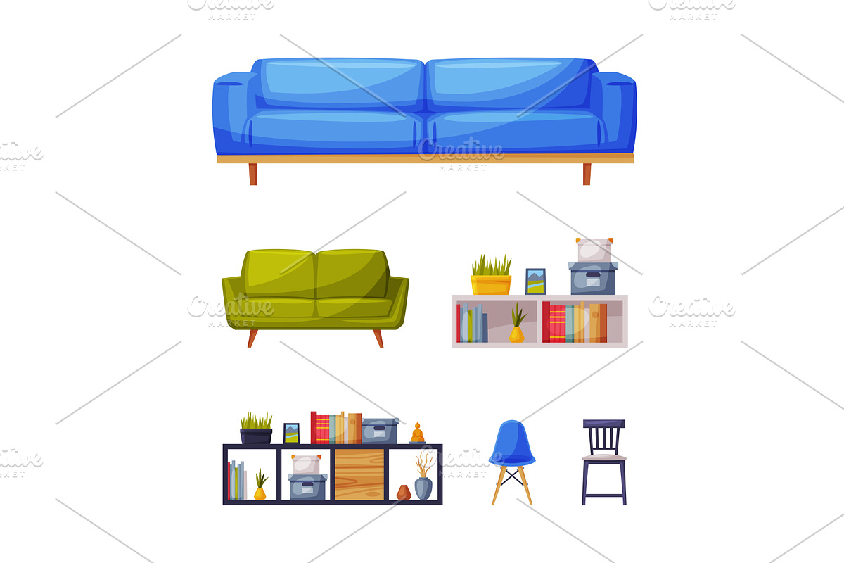 Modern Room Interior Items with, an Object Illustration by TopVectors