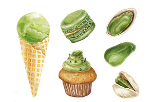 Watercolor pistachio delicious set