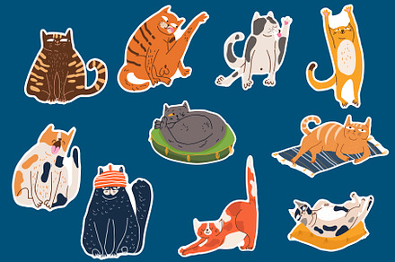 Funny fat cats sticker pack vector
