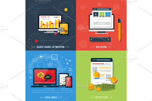 Set Icons For Web Design Seo Socia