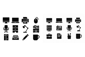 Various black office icons, a Technology Illustration by ZinetroN