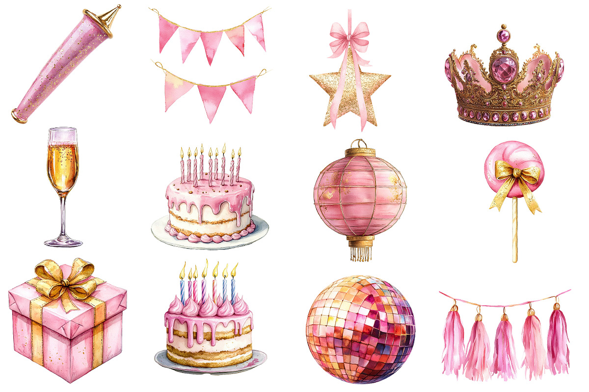 Pink and Gold Party Decorations, an Illustration by Designworld (Photo 4 of 5)