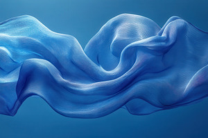 Flowing blue fabric creates a serene, a Photo by Tanuart