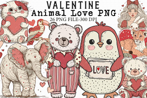 Retro Valentine Animal Love PNG, an Illustration by Libby Wishes