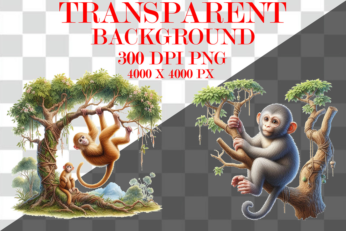 Watercolor Monkey Hanging Tree, an Animal Illustration by Craft Nest (Photo 3 of 4)