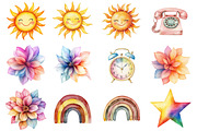 Watercolor 70'S Vibes Clipart, a Seasonal Illustration by CitraGraphics (Thumbnail 3 of 6)