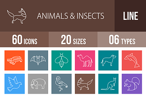 60 Animals &Insects Multicolor Icons