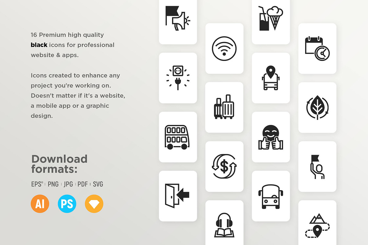 Tourist Bus | 32 Icons Set, an Outline Icon by Marina Silence (Photo 11 of 17)