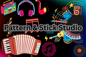 Melodic Music Sticker Set, an Illustration by Pattern & Stick Studio