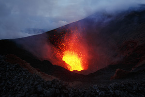 Volcano eruption landscape at night, a Nature Photo by Alexander-Piragis