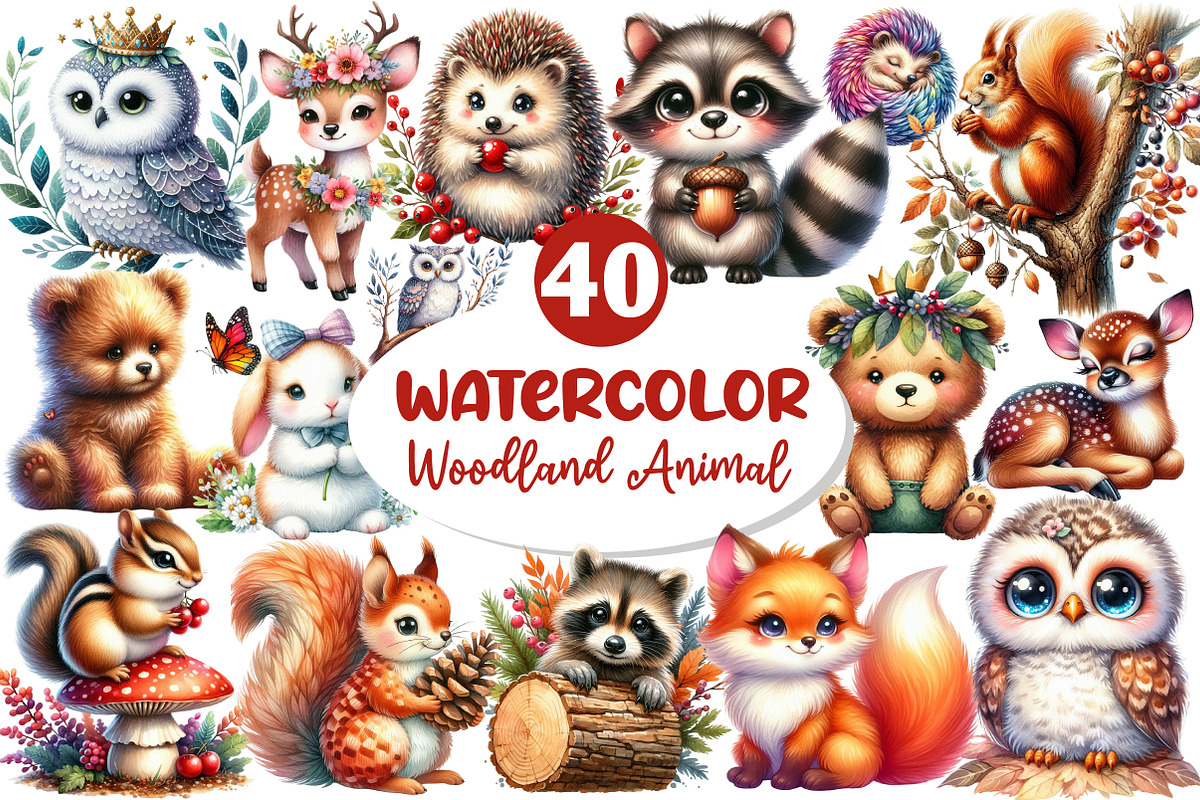Cute Woodland Animal Clipart, an Illustration by Dream Creation (Photo 1 of 7)