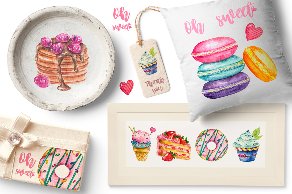 Sweets desserts watercolor clipart, a Decorative Illustration by UlitkaStudio (Photo 6 of 7)