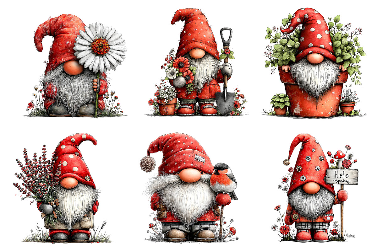 Spring Gnome Whimsical Clipart, an Illustration by Dream Creation (Photo 5 of 8)