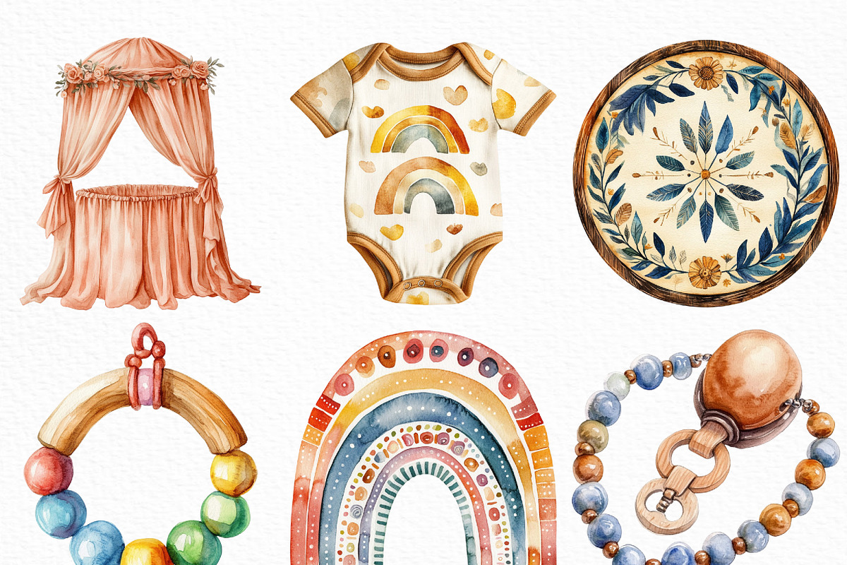 Boho Baby Watercolor Clipart, an Illustration by Craft Nest (Photo 2 of 6)