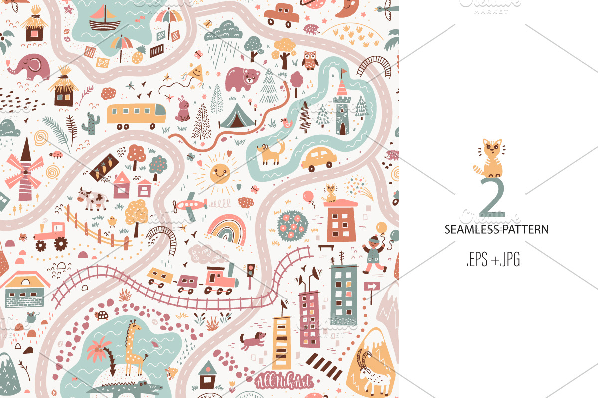 Children's World Map Play Mat, a Pattern Graphic by AllNikArt (Photo 3 of 6)