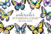 Watercolor Butterflies Clipart, an Illustration by Libby Wishes (Thumbnail 1 of 5)