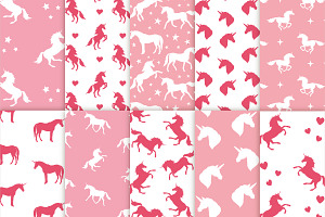 Unicorn Seamless Patterns Set