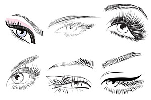 Woman Eyes And Lashes Set 20 Vectors