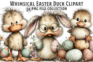 Whimsical Happy Easter Duck Clipart, an Illustration by Dream Creation