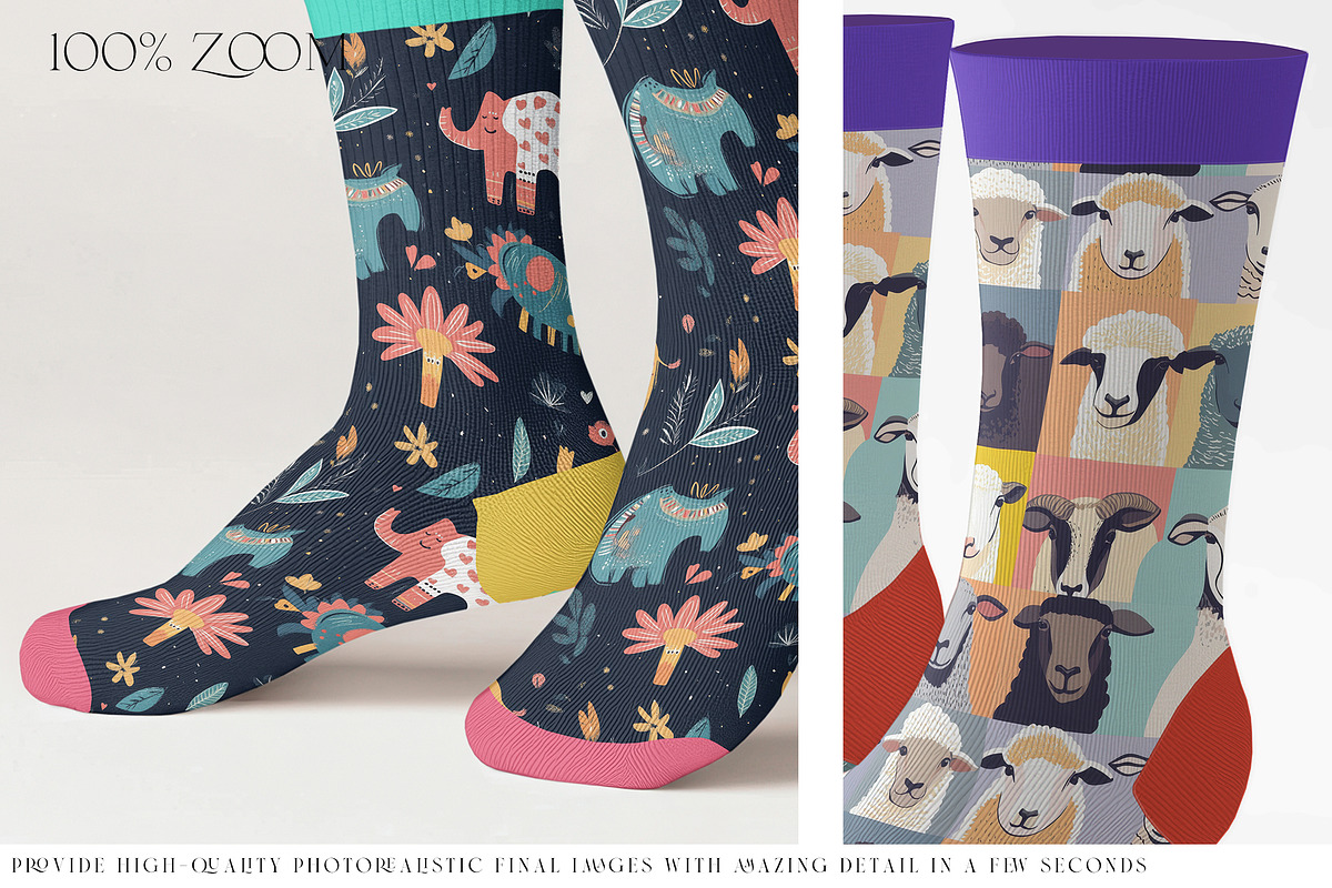 Mid Calf Unisex Socks Mockups, a Household Mockup by mock-ups (Photo 5 of 13)