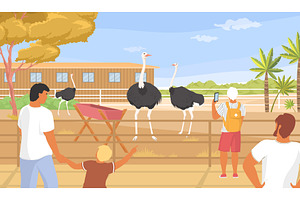 Families visit a farm to see live, an Illustration by SiberianArt