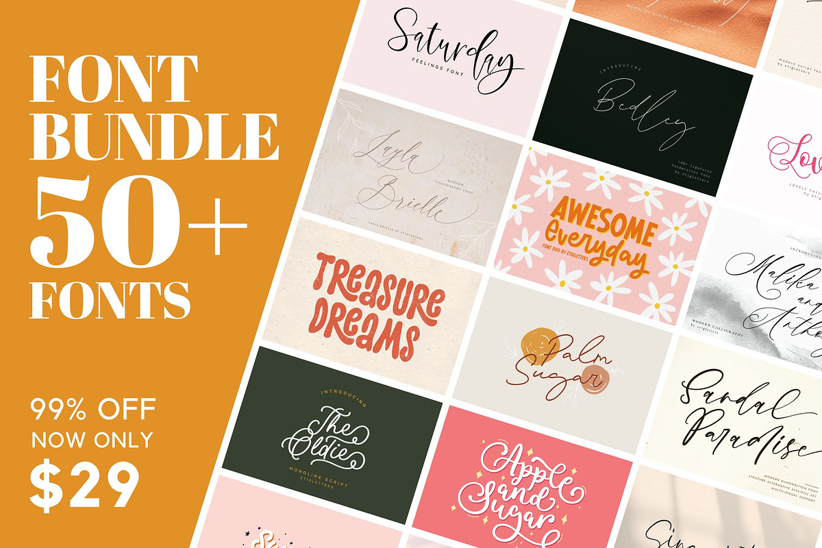 SALE - Font Bundle 50 Fonts, a Script Font by etigletters (Photo 1 of 5)