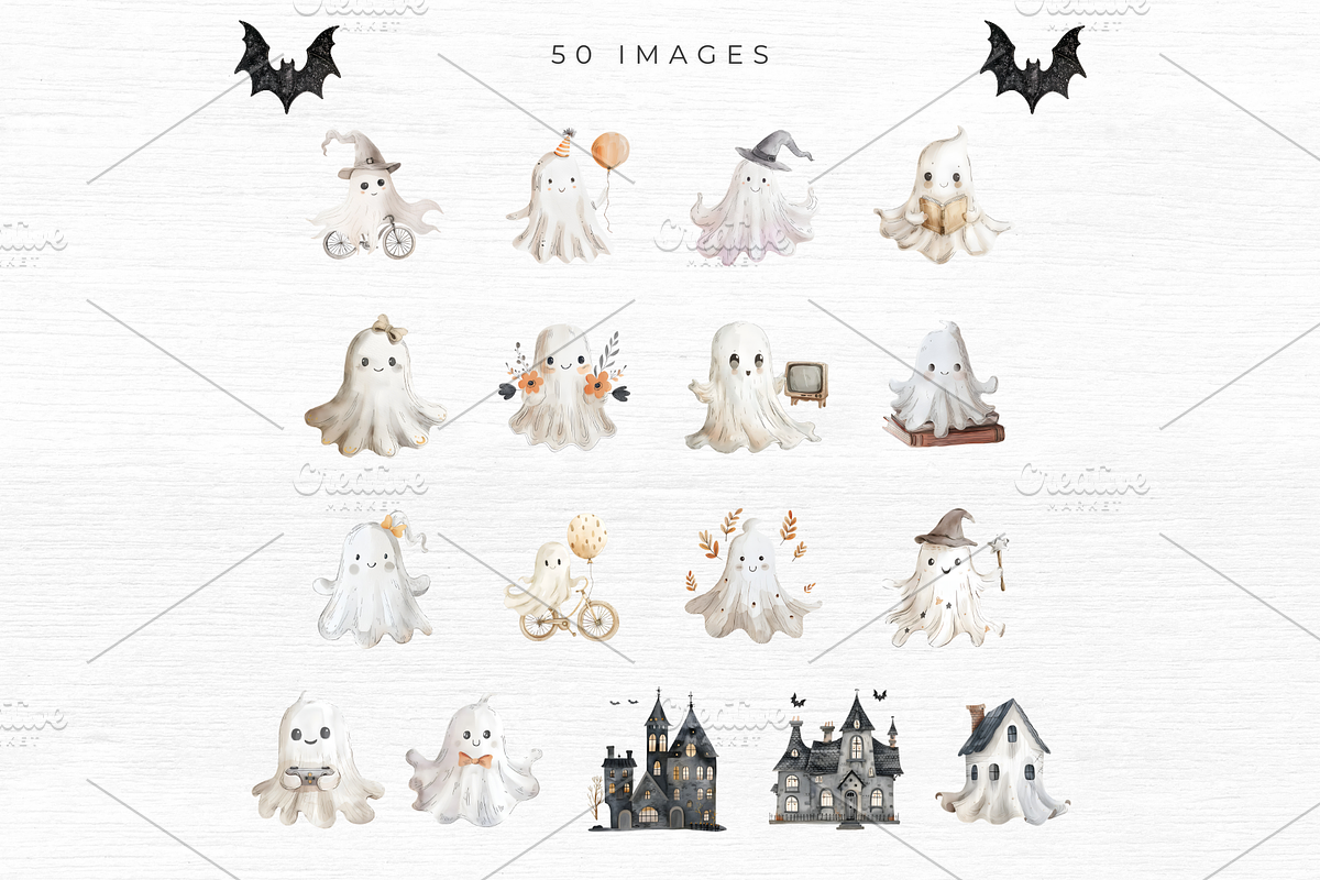 Cute Ghost Clipart, a Seasonal Illustration by EllyandLima (Photo 6 of 7)