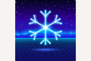 Christmas Card With Neon Snowflake