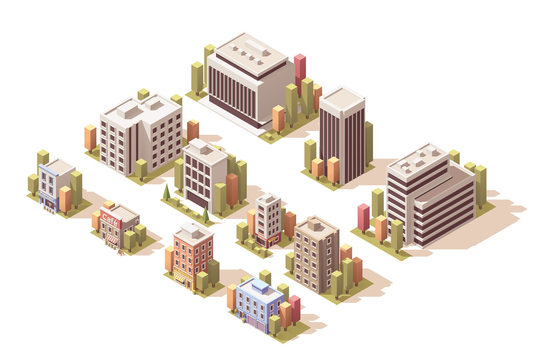 Vector isometric buildings set, a Work Illustration by tele52