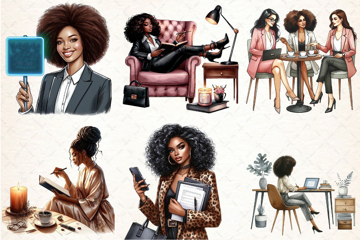 Watercolor Black Boss Lady Clipart, an Illustration by Libby Wishes (Photo 2 of 10)
