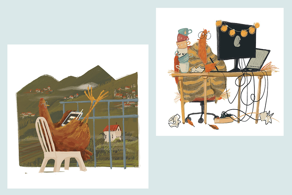 Happy Chickens, an Animal Illustration by Dashnpro (Photo 4 of 8)