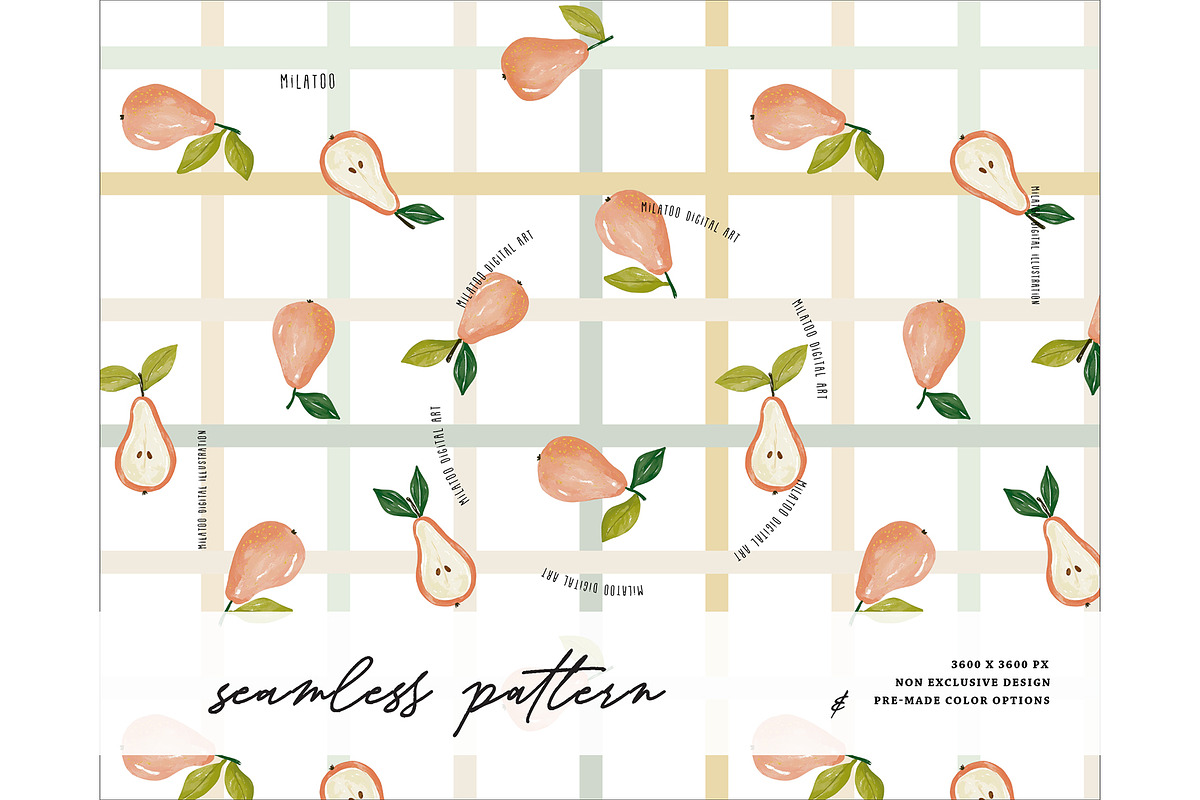 Pear Gingham Stripes Summer pattern, a Pattern Graphic by Milatoo (Photo 1 of 4)