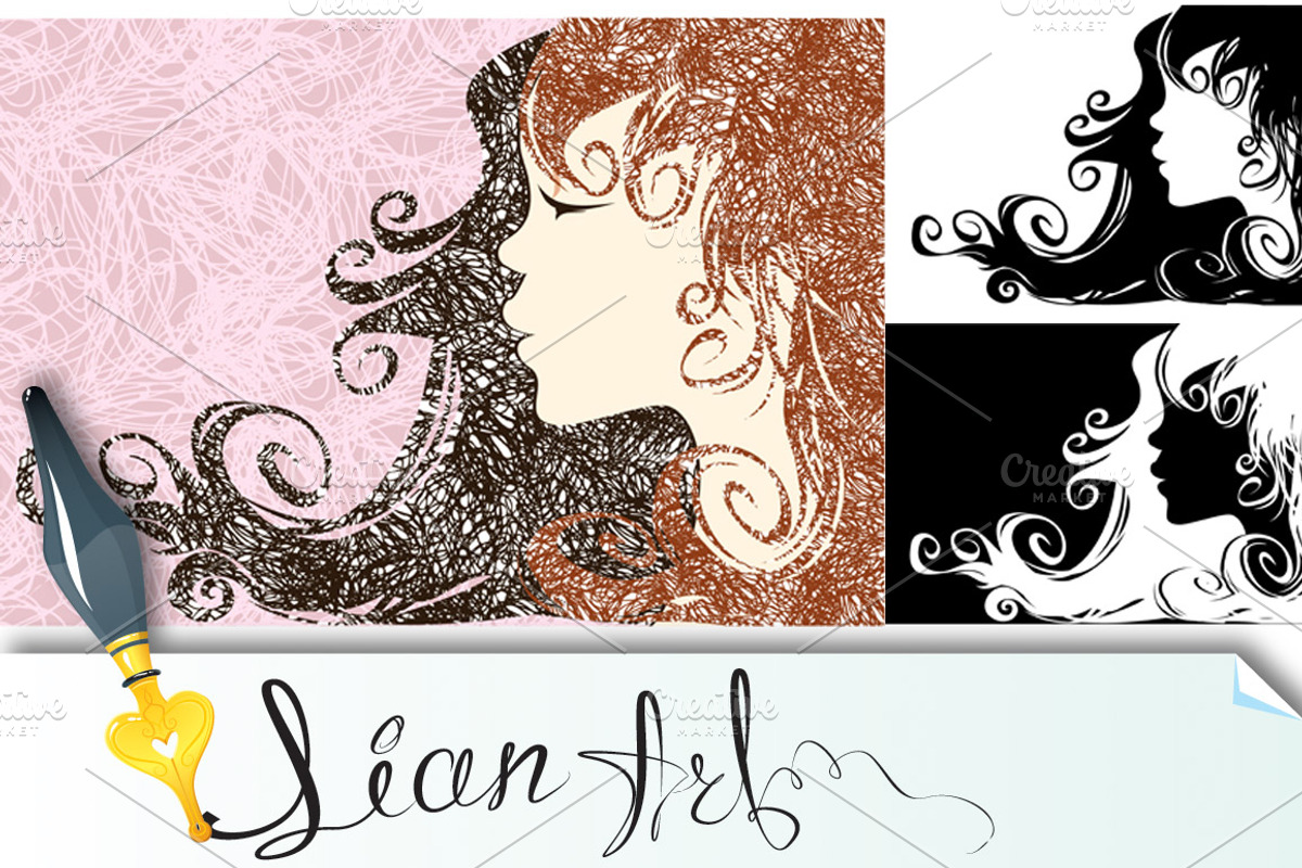 Girl profile with long hair, a Decorative Illustration by Lian-art