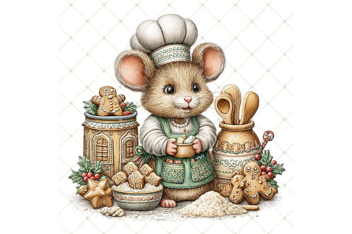 Christmas Mouse Baking Clipart JPG, a Seasonal Illustration by Memories By Lea (Photo 11 of 17)