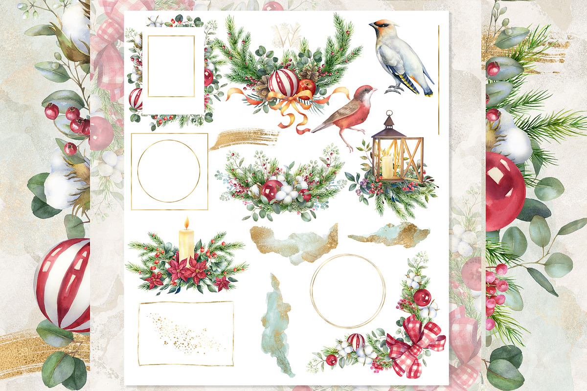 Vintage Christmas Watercolor Clipart, a Decorative Illustration by WonderWonder (Photo 4 of 8)