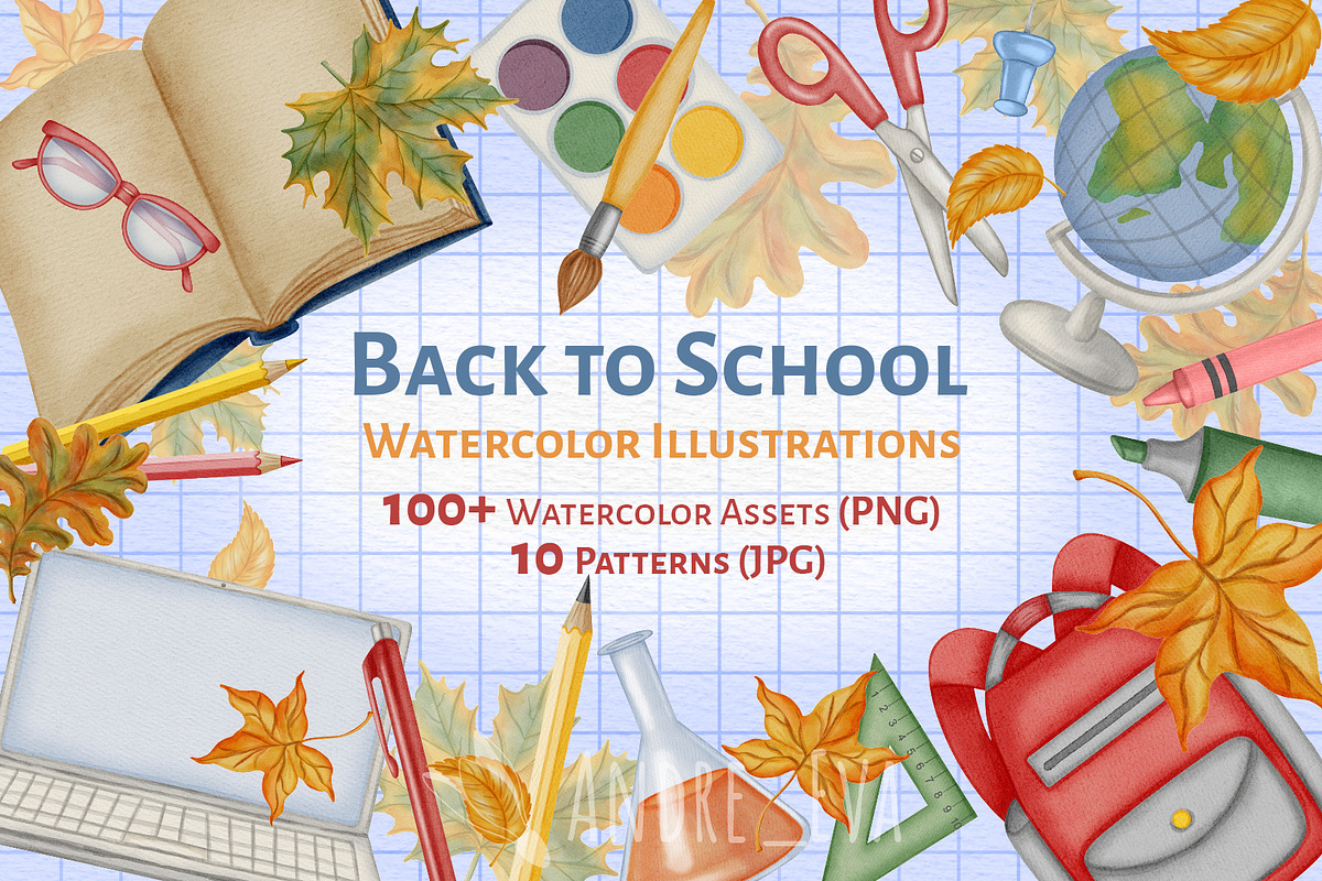 Back to School Watercolor Collection, an Education Illustration by Andre_Eva (Photo 1 of 13)