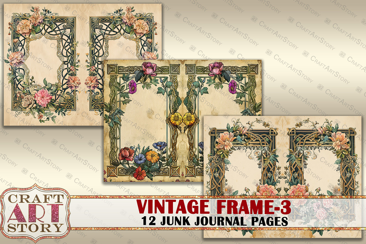 Borders frame Junk Journal Pages-3, a Decorative Illustration by ...