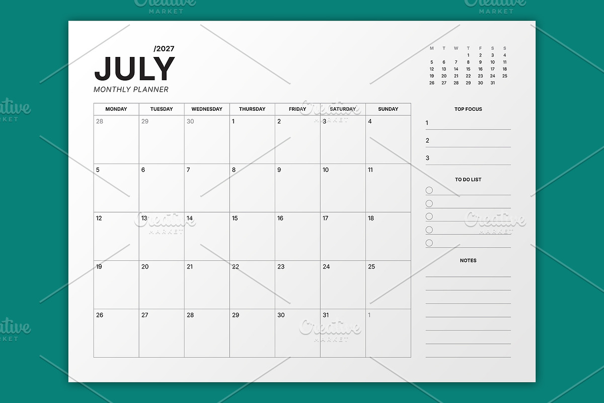 2027 Monthly Planner (MP049-27-L2), a Stationery Template by mikhailmorosin (Photo 6 of 7)