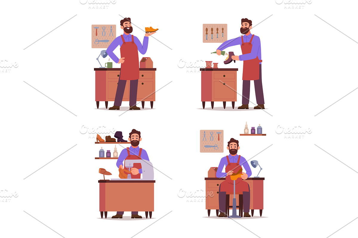 Shoemaker. Workshop scenes with, a Person Illustration by Onyx